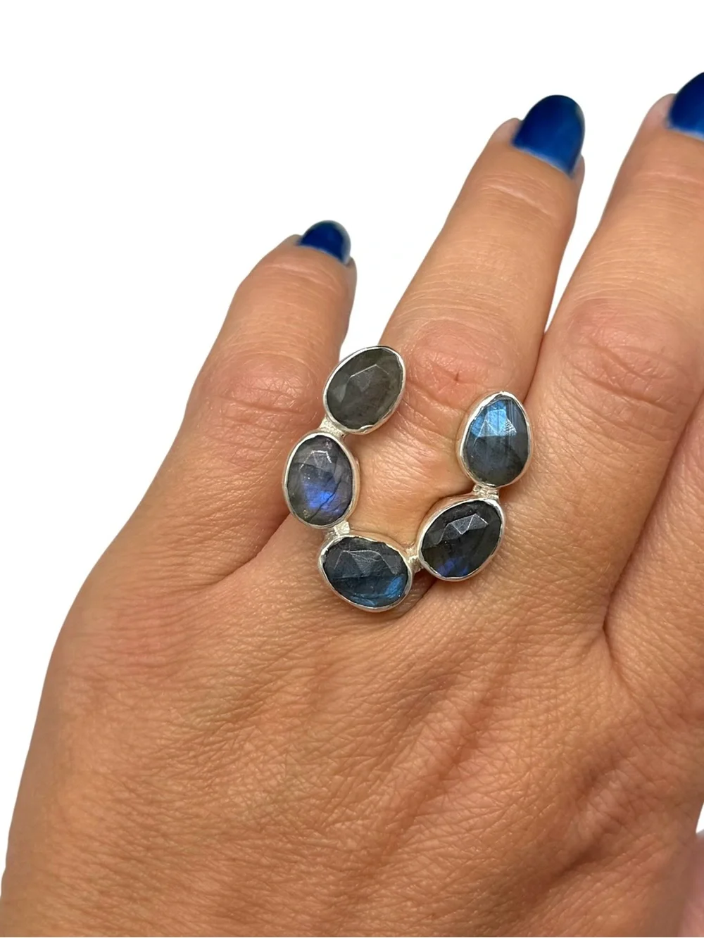 Labradorite Horseshoe Ring Size 6.5 Solid 925 Sterling Silver Faceted Stone